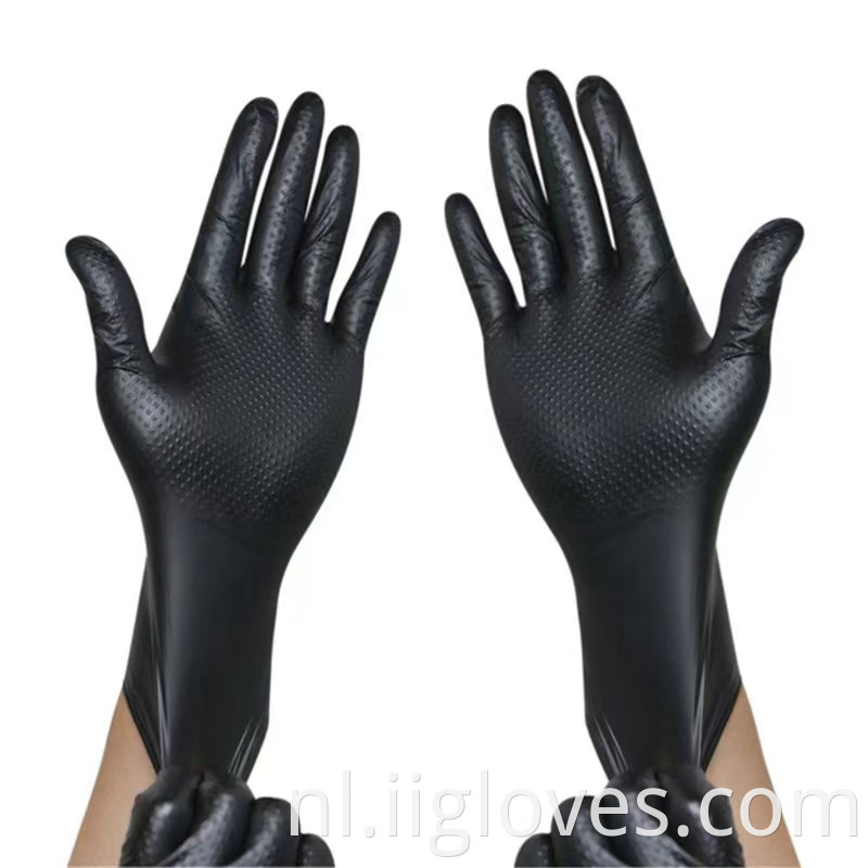 Veiligheid 5 6mmil 8 miljoen zwart Zuiver puur China Diamond Patroon Waterdichte comfortabele autoreparatie Nitrilhandschoenen